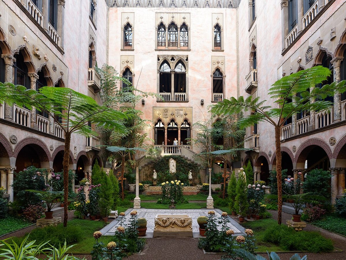 Glass-roofed courtyard at the Isabella Stewart Gardner Museum Boston