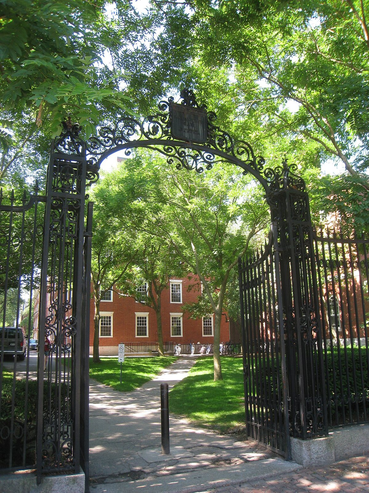 Harvard Square and the gates of Harvard Yard in Cambridge