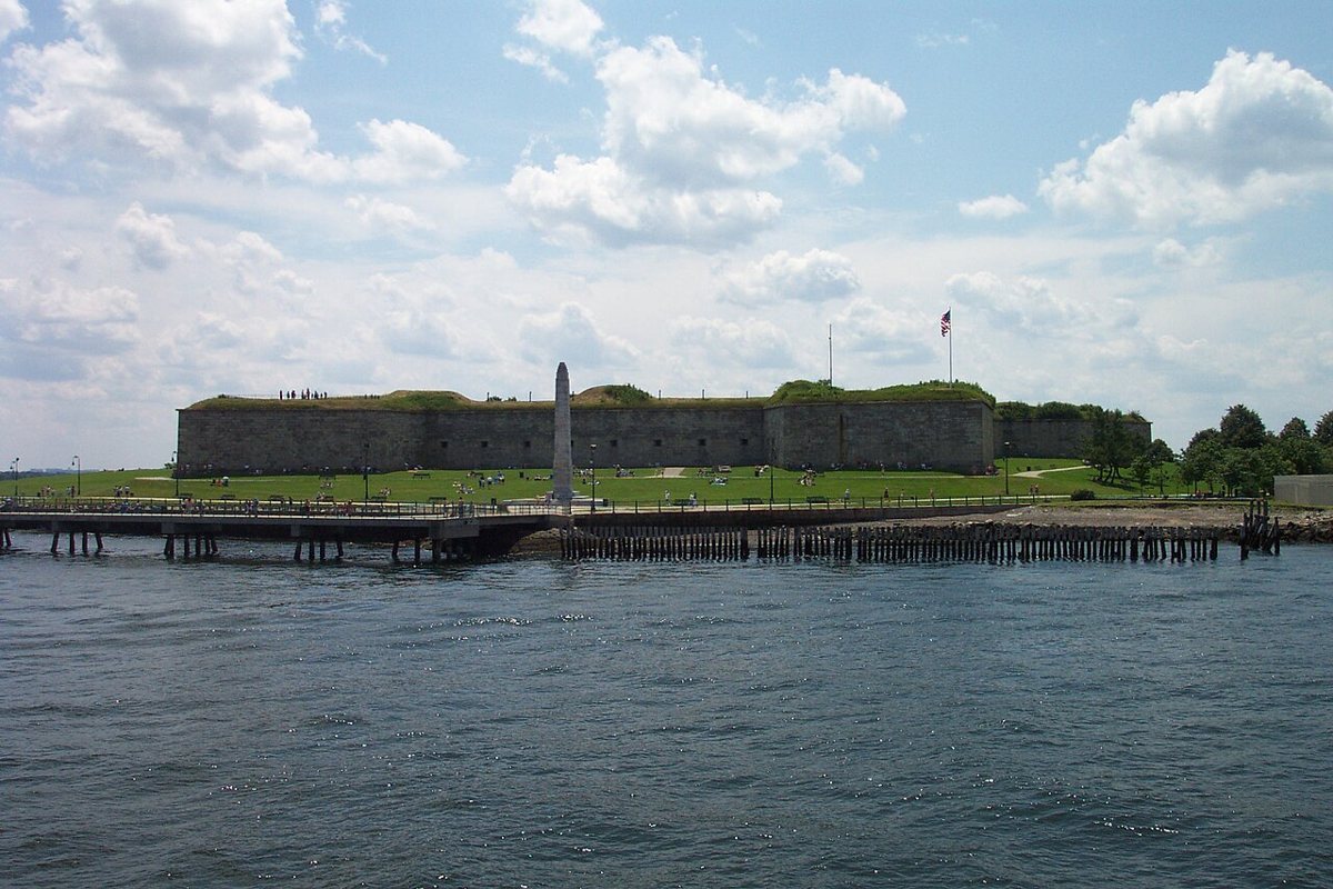 the waterfront walking path and Fort Independence at Castle Island in South Boston
