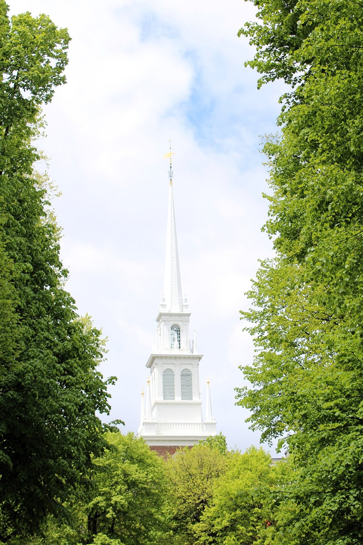 white steeple of the Old North Church rising above the North End